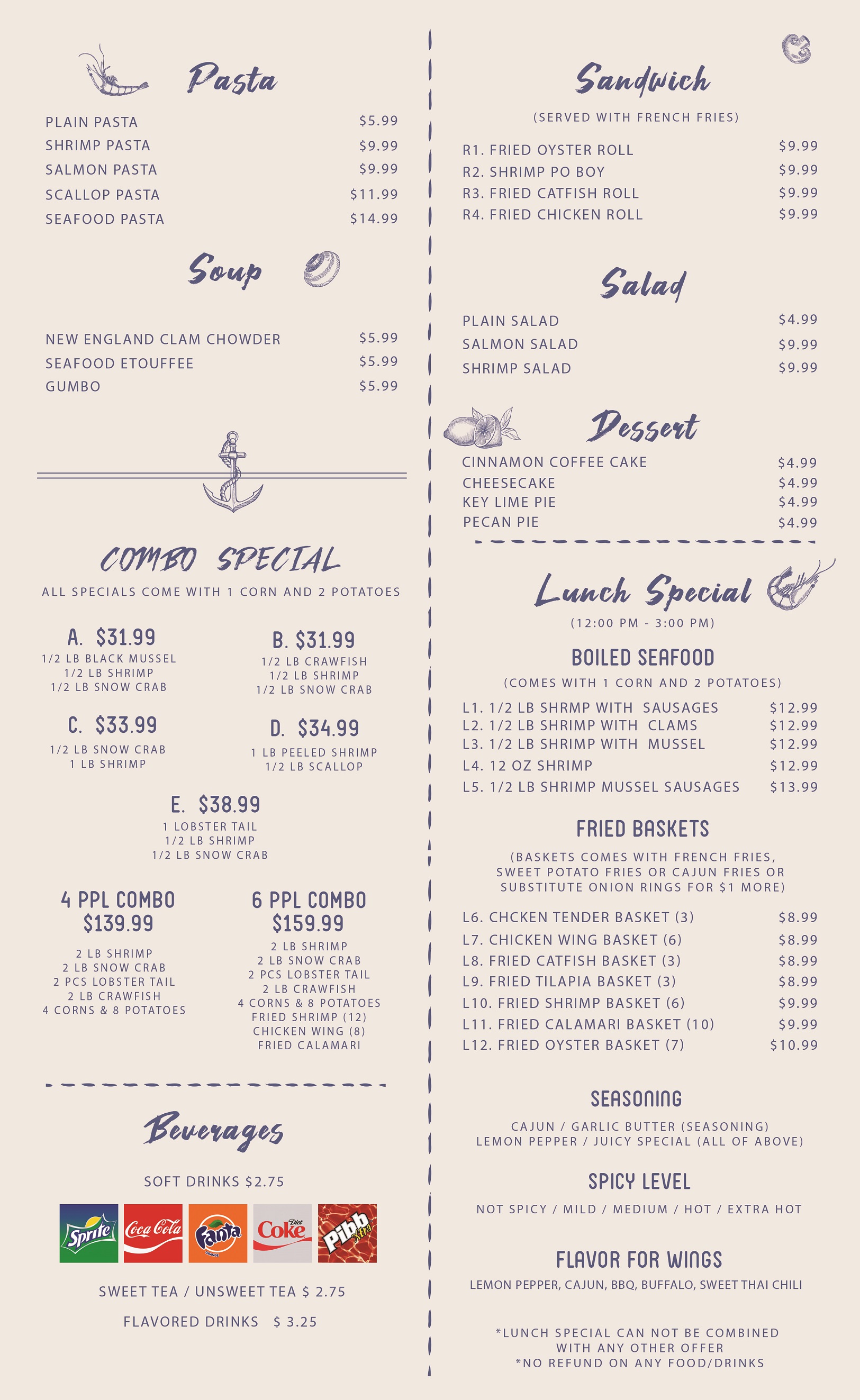 La Juicy Seafood Menu