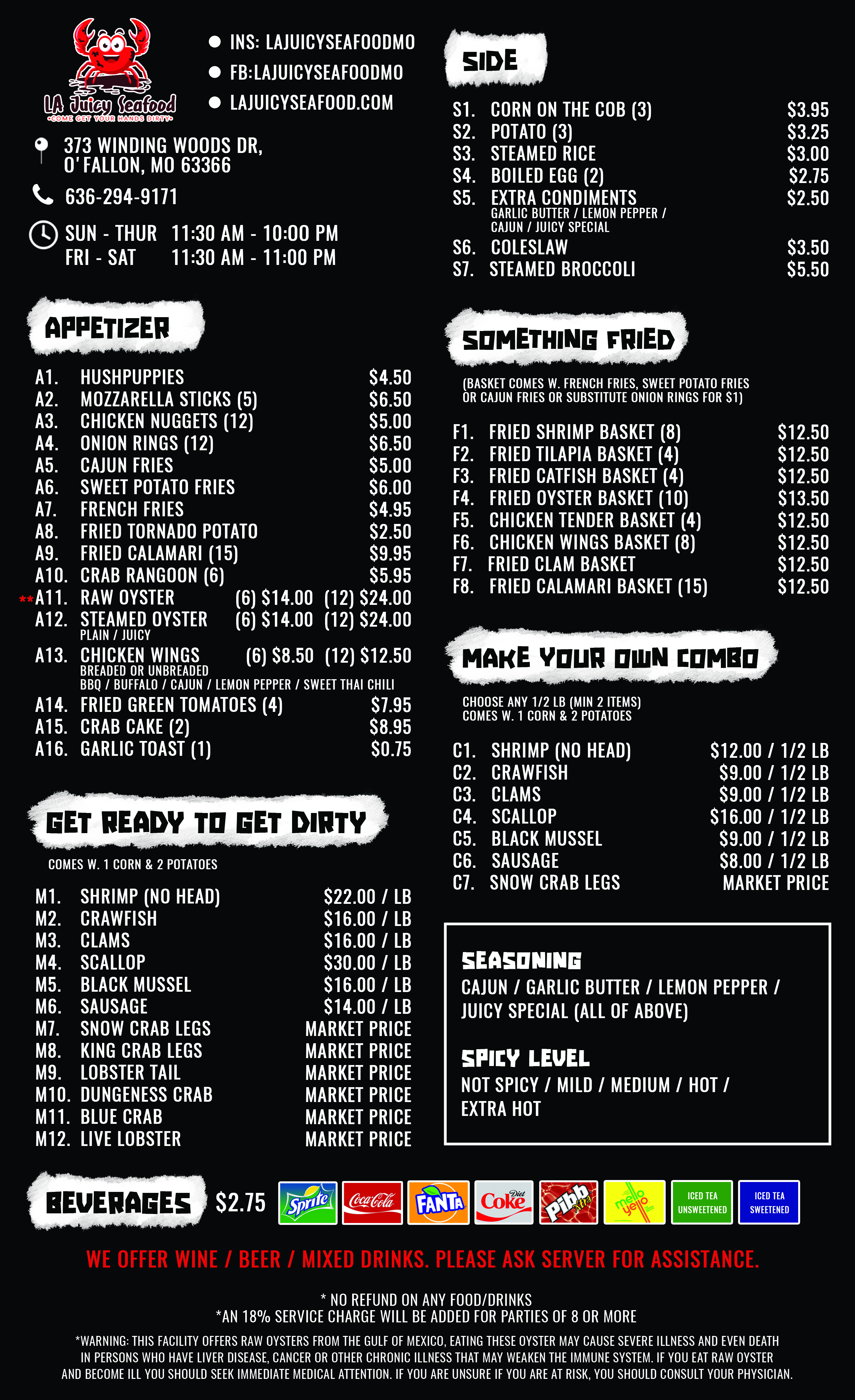 La Juicy Seafood Menu