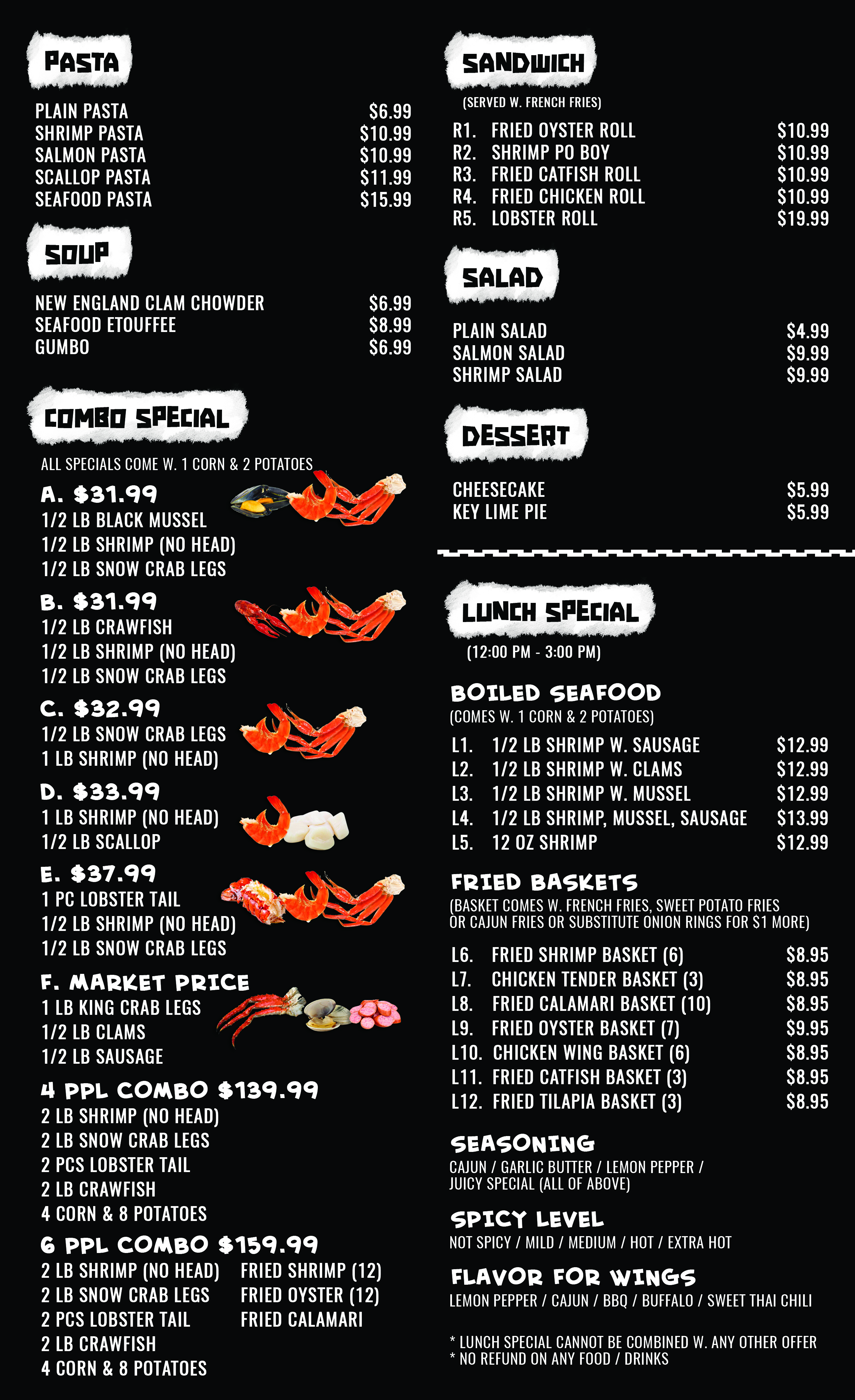 La Juicy Seafood Menu
